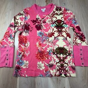 Sundance Paisley Floral Pink Thermal Long Sleeve Shirt Women’s Size Petite Large